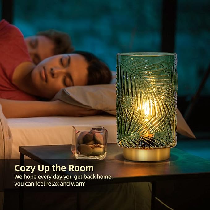 Battery Operated Table Lamp, Cordless Lamps for Home Décor, Nightlight with LED Bulb with Timer for Living Room Bedroom Tabletop Entryway Centerpiece Gift(S Green)