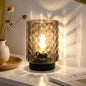LUSHARBOR Battery Operated Lamp with Timer, Small Table Lamp for Office Desk Decor, Glass Cordless Lamp Bedside Cozy Light for Living Room Aesthetic, Entryway Wave Design-Grey