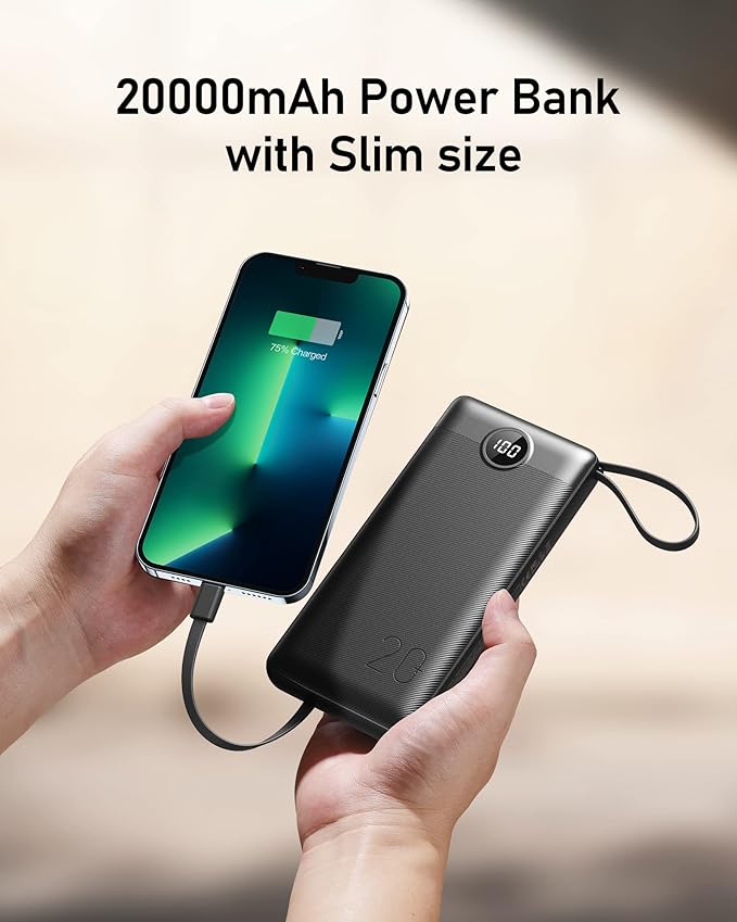 VEEKTOMX Portable Charger Built-in Cables, 20000mAh Power Bank for iPhone, Fast Charge USB C Battery Pack Travel Essentials Powerbank Compatible with iPhone 17/16/15/14, Samsung S25/24, Android, etc