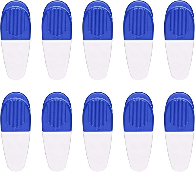 10 Magnetic Memo Holders Set - Large Clip, Plastic - White Blue