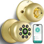 Fingerprint Door Lock, Smart Fingerprint Door Knob with Keypad, Biometric Door Lock with App Control, Auto Lock Door Lock with Code, Keyless Door Knob with Lock for Bedroom, Home,Office-Brass