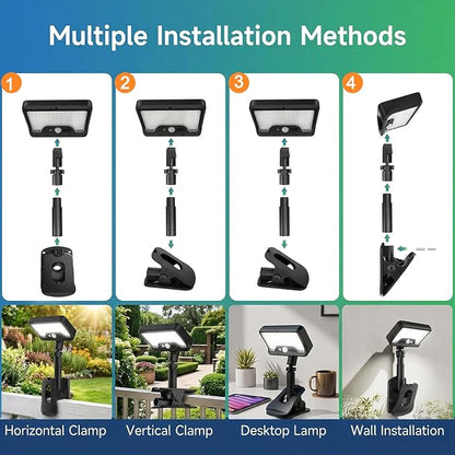 Clip On Solar Lights Outdoor with Motion Sensor, 3 Modes Solar Fence Lights with 3CCT, Adjustable Angle, USB Solar Powered, IP65 Waterproof Motion Sensor Outdoor Lights for Yard, Deck, Gutter(Black)