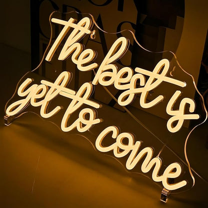 The Best is Get to Come LED Neon Signs for Wall Decor Neon Wall Art Acrylic LED Lights with Hanging Chain Light Up for Bedroom Decor Graduation Bar Pub Wedding Party 5V USB Powered Dimmable