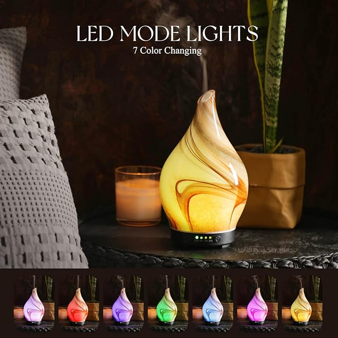 Porseme 150ml Essential Oil Diffuser Glass Color Changing Aroma Air Diffusers Aromatherapy Ultrasonic Cool Mist Humidifier 4 Running Hours Waterless Auto-Off for Sleeping Yoga Office Spa (Jupiter)