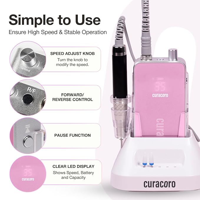 Curacoro Nail Drill 35000RPM Professional Brushless Electric Nail Drill Machine - Nail Efile for Acrylic Gel Nails, Low Noise Low Vibration