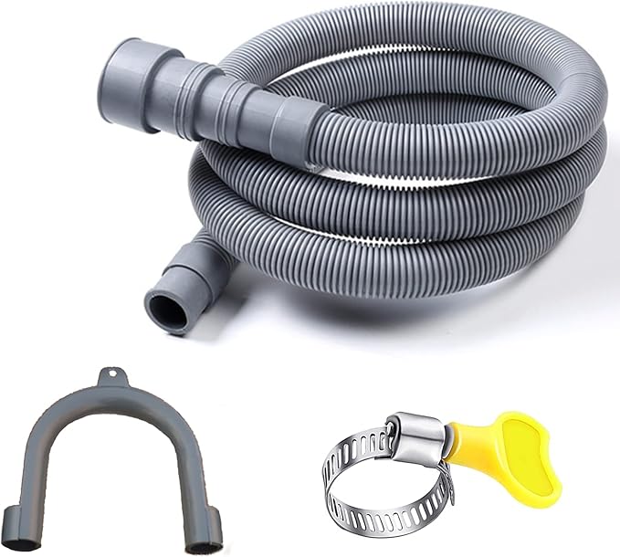 HLMOptimo 6 Feet Universal Washing Machine Drain Hose Flexible Dishwasher Drain Hose Extension Kits Corrugated Washer w/ 2 Clamps 1 adapter 1 U-Bend Holder