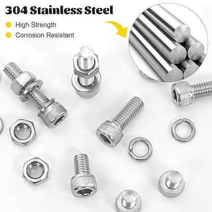 1260pcs M2 Screw Assortment kit, M2*4mm/6mm/8mm/10mm/12mm/16mm/20mm 304 Stainless Steel Hex Socket Head Cap Screw Bolts Nuts Flat & Lock Washer Set