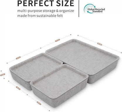 Welaxy Lidded Felt Drawer Organizer Trays with lids Desktop Organizer Bins Storage box for crafts office supplies pen notes Junk Makeup Stationery Organize 3- Pack gift idea (Oatmeal)