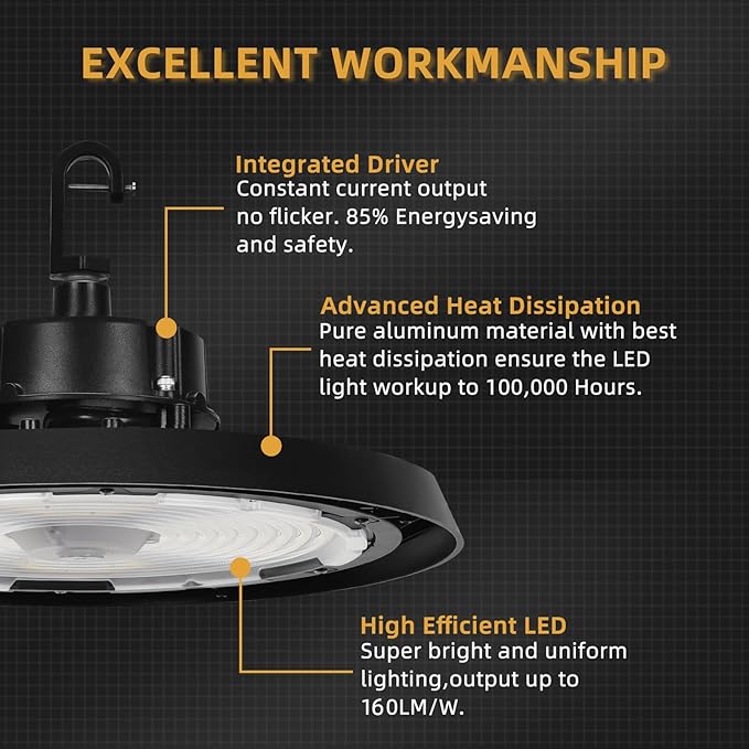 RMC 6 Pack UFO LED High Bay Light 150W 24000LM,3 CCT Switchable (3500K/4000K/5000K), 0-10V Dimmable, 120-277V, ETL Listed, Commercial LED Shop Lights for Warehouse, Workshop, Barn, Factory