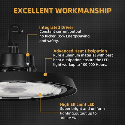 RMC 6 Pack UFO LED High Bay Light 150W 24000LM,3 CCT Switchable (3500K/4000K/5000K), 0-10V Dimmable, 120-277V, ETL Listed, Commercial LED Shop Lights for Warehouse, Workshop, Barn, Factory