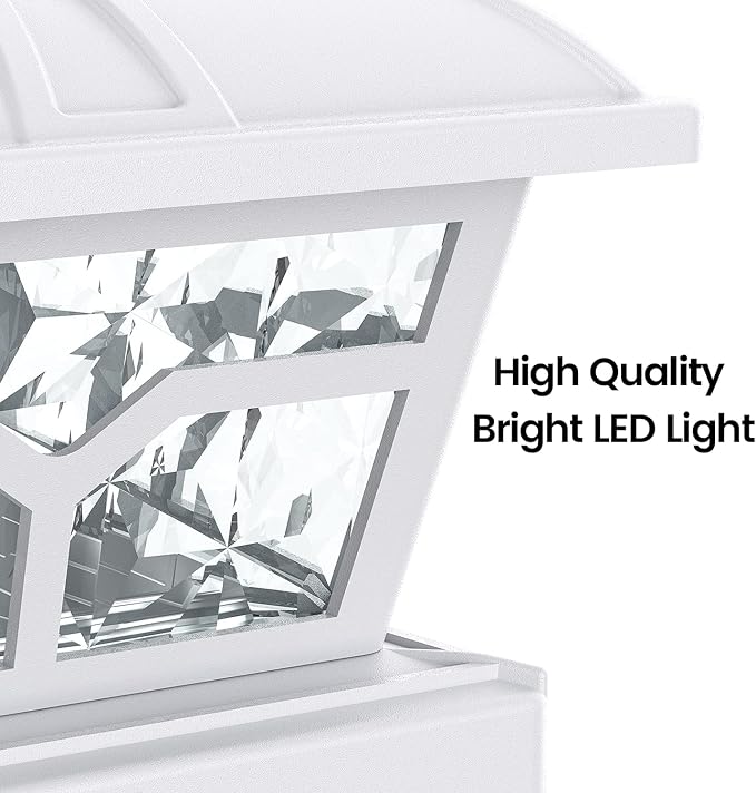 SIEDiNLAR Solar Post Cap Lights Outdoor 2 Color Modes 8 LEDs for 4x4 5x5 6x6 Posts Fence Deck Patio Decoration Warm White & Cool White Lighting White (1 Pack)