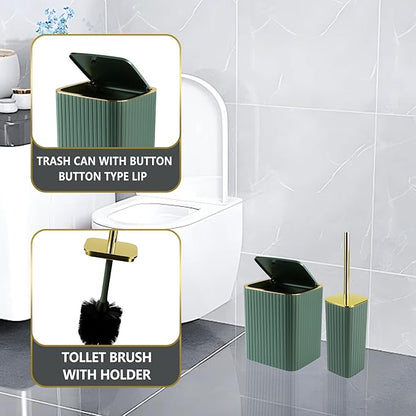 Bathroom Accessories Set-9PC Set, Complete Bathroom Decor & Home Decor, Bathroom Set with Toilet Brush, Trash Can, Soap Dispenser,Modern Home Bath Essentials (Green&Gold, Bath Set)