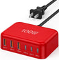 USB C Fast Charger 100W GaN 6 Port Type USB C Charging Station Hub Block Wall Charger Power Strip Adapter Plug Cube Brick 3 USB A for iPad iPhone 17 16 15 14 13 12 11 Pro Max