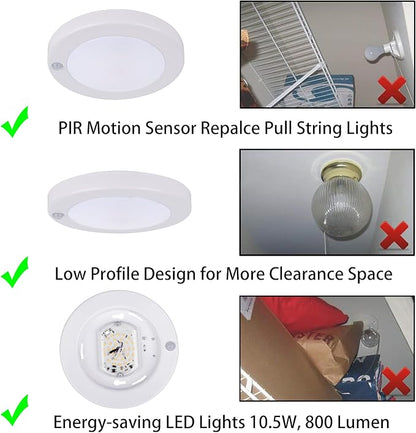 YoonLIT Flush Mount PIR Motion Sensor LED Ceiling Light, 6.2 Inch 10.5W 800 Lumen, Motion Activated Ceiling Fixture for Closet, Garage, Doorway, Stairway, Hallway, White Finish 3000K 1-Pack