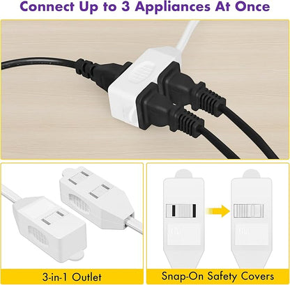 POWERCORDS [ETL Certified] 2-Pack 16 AWG 2 Prong Extension Cord, 13A 3-Outlet Indoor Extension Cord with Tamper Guard, 13 Amp, 1625 Watts, White, Available Lengths 3FT, 6FT, 10FT, 15FT (6 Feet)