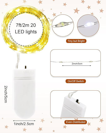 Riakrum 7ft 20 Fairy Lights Battery Operated [3 Styles], LED String Lights Bulk Waterproof String for Christmas Mason Jars Wedding Engagement Party Decorations Table Centerpiece(Warm,25 Pack)