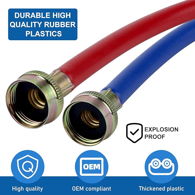 6FT Washer Water Line/Rubber Washing Machine Hoses 6FT,Universal Washing Machine Hose/Washer Water Line for Hot and Cold Water Washer Hoses (2 Packs) with 3/4" Connection Water Supply Lines-by MIFLUS