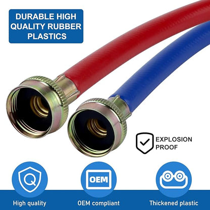 6FT Washer Water Line/Rubber Washing Machine Hoses 6FT,Universal Washing Machine Hose/Washer Water Line for Hot and Cold Water Washer Hoses (2 Packs) with 3/4" Connection Water Supply Lines-by MIFLUS