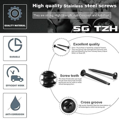 #8 x 2 Sheet Metal Screws 250PCS 410 Stainless Steel Truss Head Fast Self Tapping Screws Black Oxide by SG TZH