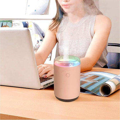 Portable Desk Car Mini Humidifier with Colorful Light, 2 Light Modes, Quiet Personal Ultrasonic Humidifier for Desktop, Bedroom, Car, Travel, Plant (Pink)