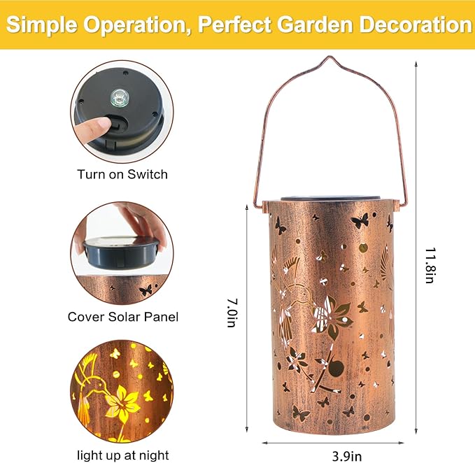 Christmas Gifts for Women, 4 Pack Solar Lanterns Outdoor Waterproof Hummingbirds Birthday Gifts for Women Mom Grandma Garden Decor Hanging LED Decorative Light for Patio Yard Lawn Gardening Gifts