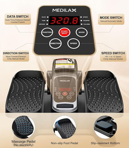 Under Desk Elliptical Machine,Ellipse Leg Exerciser Electric with Remoter,12 Manual Adjustable Speed and 3 Automatic Speed,Portable Seated Pedal Exerciser for Seniors,Adults,Home,Office