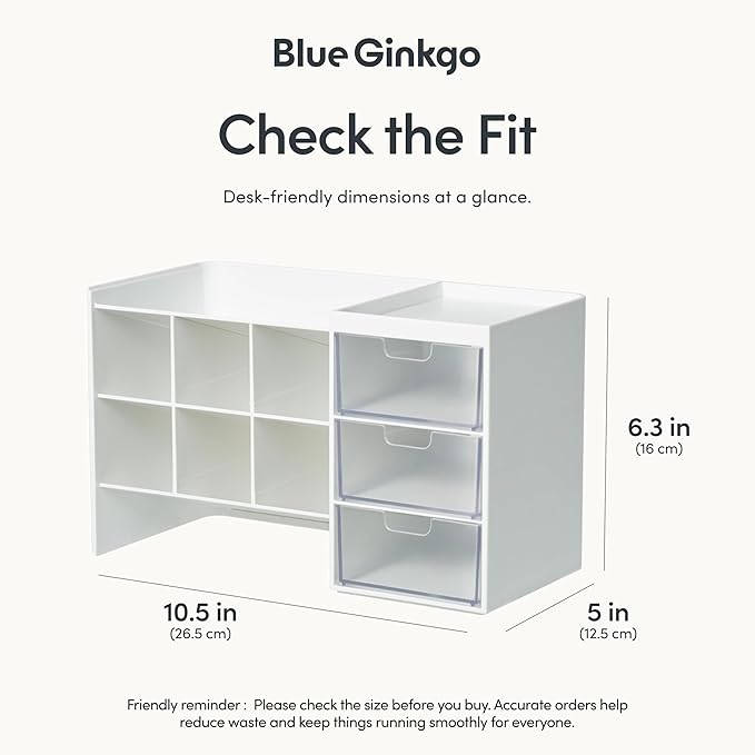 BLUE GINKGO Hive Stack Desk Organizer – Stackable Pen Holder, Stationary Organizer with Drawers - Office Storage, School Supplies, Makeup (Made in Korea, White Transperent)