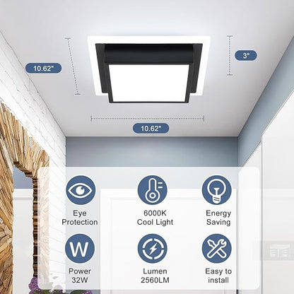 32W Hallway Ceiling Light, Kitchen Ceiling Light, 6000K Cold White Flush Mount Ceiling Lamp, Square Modern LED Lighting Fixtures for Living Room Bedroom Bathroom Kitchen