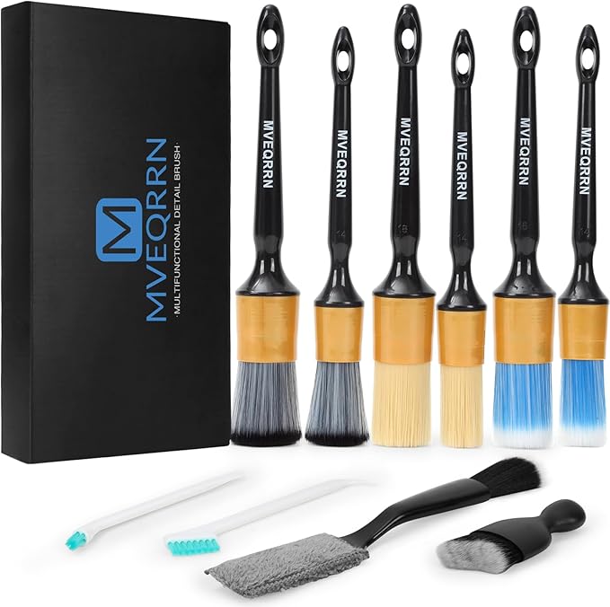 10PCS Car Detailing Brush Set,Boars Hair Car Cleaning Detail Brush kit,Ultra Soft No Scratch Car Dust Brush,Car Interior Detailing Brushes Kit,Detail Brushes Car Detailing for Interior Exterior(gold)