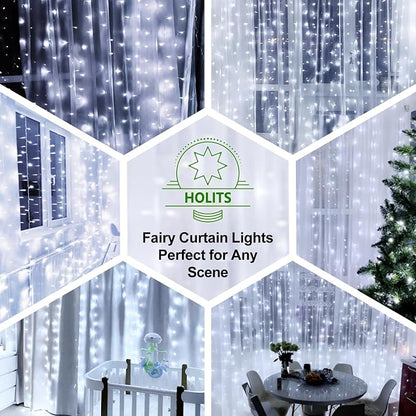 Fairy Curtain Lights Upgraded Tangle-Free Cool White USB Plug in 8 Modes String Hanging Lights with Remote for Christmas, Bedroom, Indoor, Outdoor, Weddings, Party (6.6FTx6.6FT)