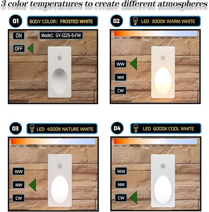 Inductive Step Lights, With Adjustable Color Temperature (2700k/4000k/6000k), 3w, Recessed Installation/Suitable For Stairs, Corridors, Aisles, Bedrooms, Glare-Free, Aluminum Casing (Frosted White)