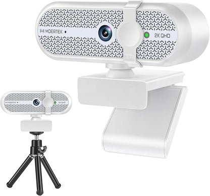 MOERTEK 2K Webcam for PC, Webcam with Microphone and Tripod, Auto Light Correction, USB Camera Plug and Play, 90° Wide FOV, Privacy Cover, Works with Skype, Zoom, Meet, Teams, PC, Laptop, Mac, Tablet