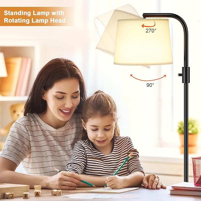 Ambimall 𝐅𝐮𝐥𝐥𝐲 𝐃𝐢𝐦𝐦𝐚𝐛𝐥𝐞 Floor Lamp - Floor Lamps with 9W 𝐋𝐄𝐃 Bulb, Standing Lamps for Living Room with Adjust Head, Modern Standing Tall Light Rotary Switch for Office(Black and Beige)