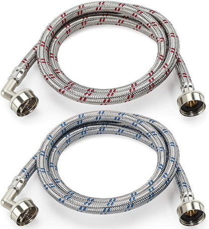 【UPGRADE】4FT Washing Machine Hoses with 90 Degree Elbow Premium Stainless Steel Burst Proof (cost-effective 2 pack) Red and Blue Striped Water Connection Inlet Supply Lines by Cenipar