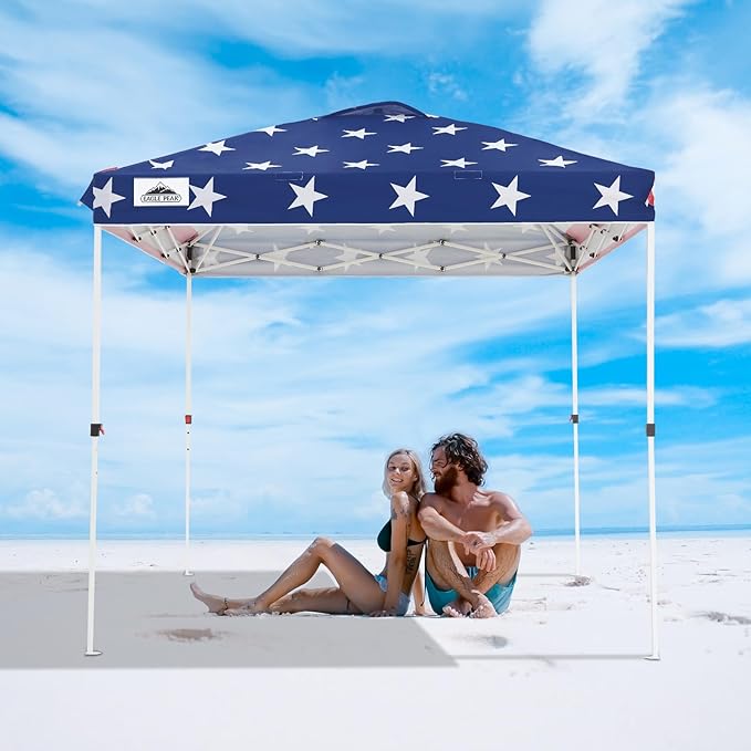 EAGLE PEAK Pop Up Canopy Tent with Wheeled Carry Bag, 8 Stakes, 4 Ropes, Easy Set Up Tent Canopy, 8x8 ft, American Flag