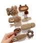 (10 Pcs) Super Cute Lovely Warm Autumn Winter Spring Theme Kid's Hairpin Flower Floral Bear Bowknot Hair Clips Hair Decoration Women Girls Salon Hairstyle Hairdressing Grip -Brown 2