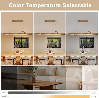 63in Wood Linear Pendant,Modern Dimmable Hanging Light Adjustable Kitchen Island Linear Chandelier for Dining Room Pool Table Light