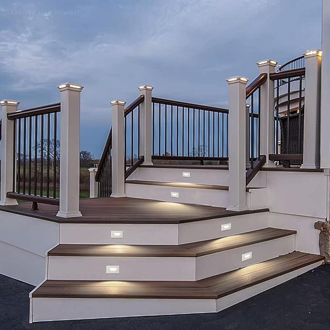 LEONLITE White 5CCT 120V LED Step Lights, 3.5W 150LM 5%-100% Dimmable Horizontal Stair Lights Indoor Outdoor Wet Location, CRI90+ & ETL, 2700K/3000K/3500K/4000K/5000K, Aluminum, Pack of 3