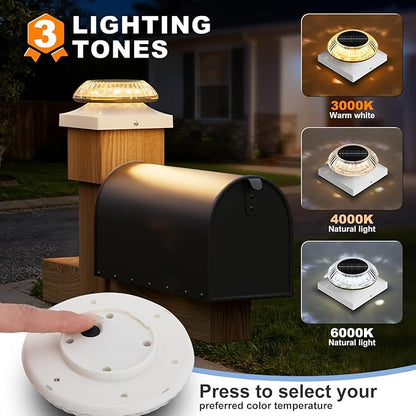 VOLISUN Solar Post Cap Lights 12pack, White Solar Fence - Post Lamps Outdoor Waterproof, with Warm/Natural/Cool Light,for 4x4 Wooden/Vinyl