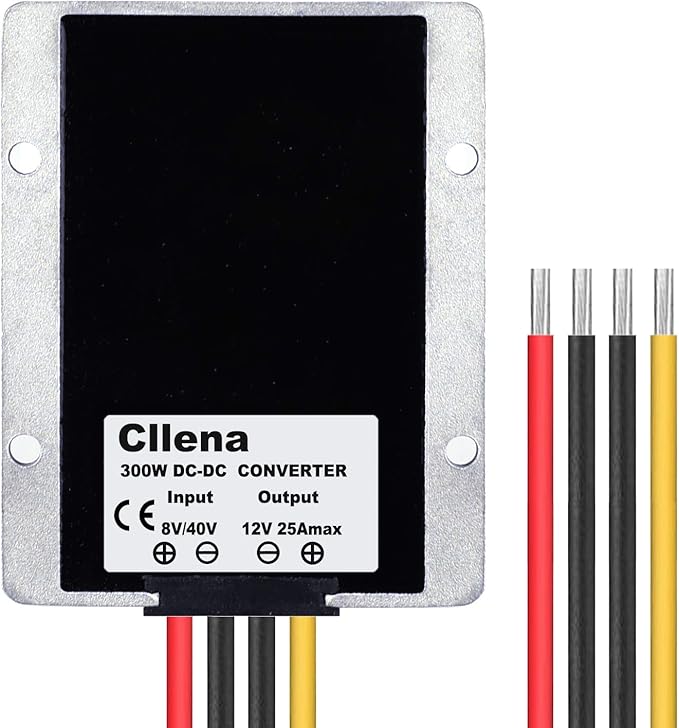 Cllena DC 8V-40V to 12V 25A Automatic Buck Boost Converter Step Down/Up Regulator Voltage Reducer Converter Waterproof Regulated DC Power Supply for Golf Cart Club Car LED Light