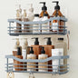 Orimade Shower Caddy Basket Shelf Storage Rack, No Drilling Wall Mounted Adhesive Rust Proof Stainless Steel Shower Organizer with 5 Hooks for Bathroom, Light Blue Grey 2 Pack