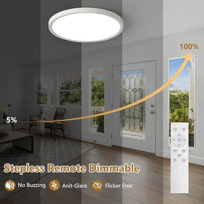 20 Inch Dimmable Large LED Flush Mount Ceiling Light, 43W, 3200LM, 3000K-6500K Stepless CCT, Dimmable with Remote Ceiling Light, Round Flat Panel Fixture for Living Room, Bedroom,Kitchen (White)