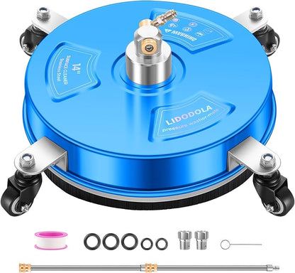 14" Pressure Washer Surface Cleaner with 4 Wheels - Coated Blue Stainless Steel Surface Cleaner for Pressure Washer Attachment for Concrete, Driveway, Patio, Sidewalk, Deck and Driveways - PWS14B