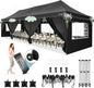 HOTEEL Party Tent 10x30 Pop Up Canopy with 8 Sidewalls, Waterproof UPF50+ for Backyard and Events, Easy Setup with Wheeled Bag & 4 Weight Bags, Extra Height, Black