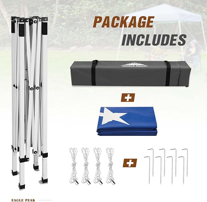 EAGLE PEAK 8x8 Slant Leg Pop-up Canopy Tent Easy One Person Setup Instant Outdoor Beach Canopy Folding Portable Sports Shelter 8x8 Base 6x6 Top (American Flag)