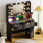 COMHOMA Vanity Desk with Lighted Mirror and Power Outlet, RGB LED Lights Makeup Vanity Set for Girls, Large Storage Capacity Dressing Table for Bedroom, 3 Lighting Modes Adjustable Brightness, Black