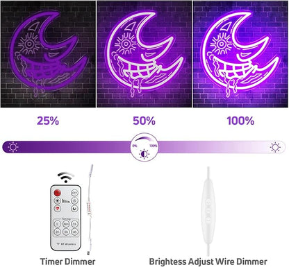 Moon Neon Sign, Purple Scary Devil Drooling Blood Moon Led Sign for Wall Decor with Remote Dimmer, Retro Vintage Psychedelic Mystic Moon Neon Light for Christmas Bedroom Party Gift - 10''