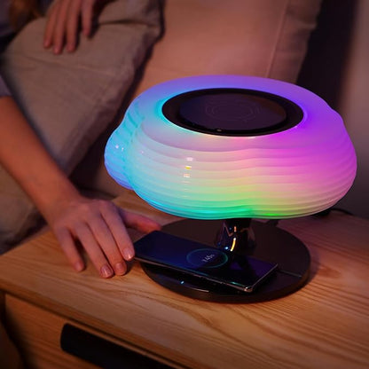 Bonsai Modern LED Bedside Smart Table Lamp with Built-in TWS Bluetooth Speaker and Qi Wireless Charger for Home and Office, Stepless Dimming with Sleep Mode (Clouds)