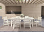 7-Piece White HDPE Patio Table and Chairs Set, Weather Resistant Outdoor HDPE Dining Table Sets with Umbrella Hole for Lawn, Garden, Deck, Poolside, Balcony