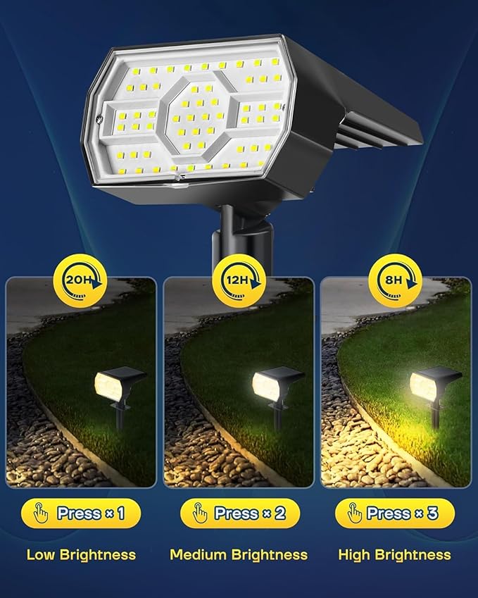 Kaxiida Solar Lights Outdoor Waterproof IP68, 3 Lighting Models Solar Powered Spot Lights Outdoor, 56LED Solar Light Dusk to Dawn for Yard Patio Garden Pathway Landscape Lighting (Warm White, 8 Pack)